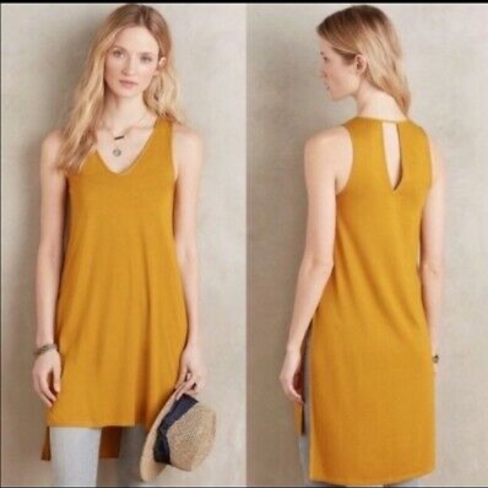 Anthropologie Mustard Yellow Sleeveless V-Neck Tunic
